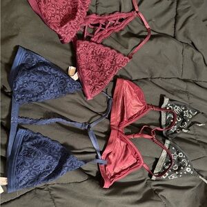 Elegant Victoria’s Secret Lace Bralette Set - Red, Blue, Black